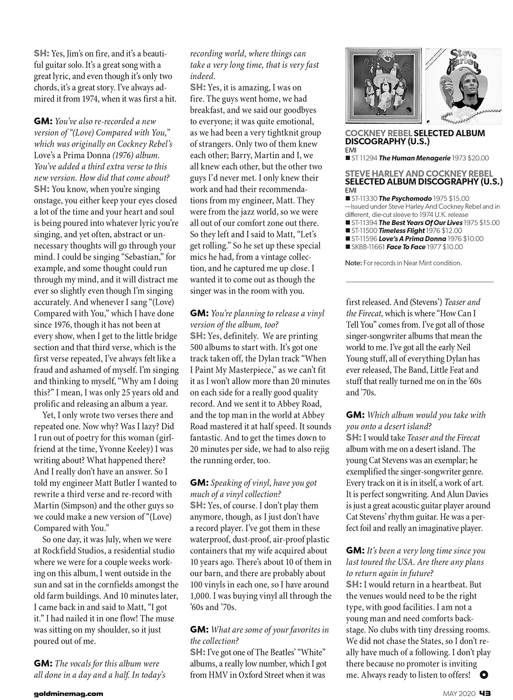 Goldmine Magazine Interview - May 2020 Goldmine Magazine Interview - May 2020